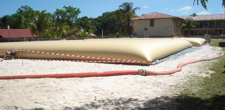 These two water bladders capture valuable rainfall for use over summer