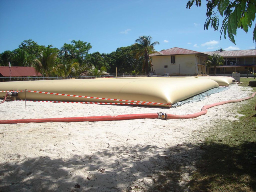 These two water bladders capture valuable rainfall for use over summer